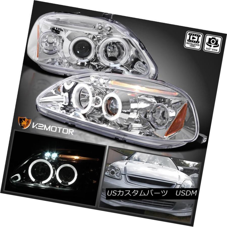 ヘッドライト 1996-1998 Honda Civic Chrome LED DRLハロープロジェクターヘッドライト For 1996-1998 H