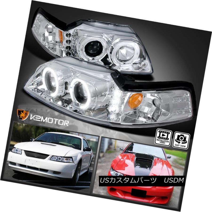 ヘッドライト 1999-2004フォードマスタングクロムハローLEDプロジェクターヘッドライトセット 1999-2004 Ford Mustang C