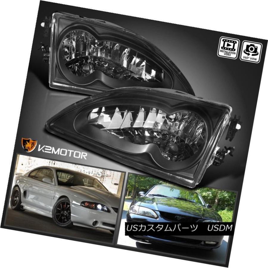 ヘッドライト 1994-1998フォードマスタングV8クリスタルブラックヘッドライト左+右 1994-1998 Ford Mustang V8 Cry