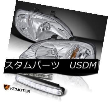 前照灯 1999-2000ホンダシビックJDMクロームクリスタルヘッドライト+ 8-L   EDバンパーDRL For ライト、レンズ-車、バイク、自転車-自動車