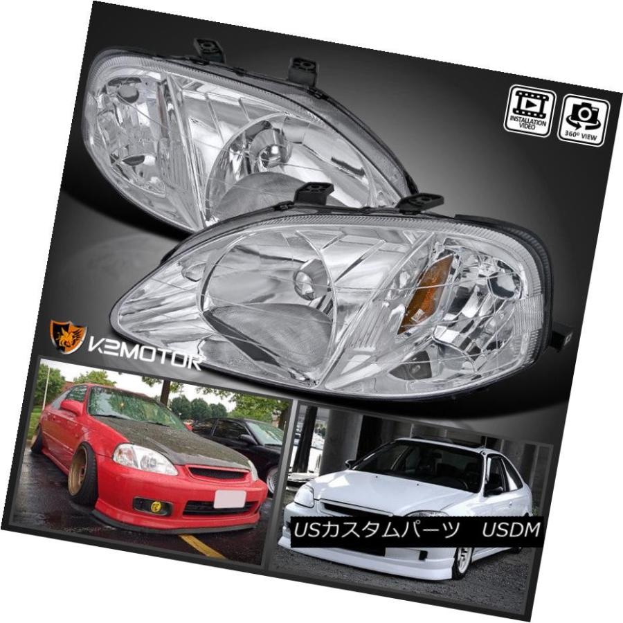 ヘッドライト 1999-2000ホンダシビックヘッドライトヘッドランプ用クローム交換ペア For 1999-2000 Honda Civic Head