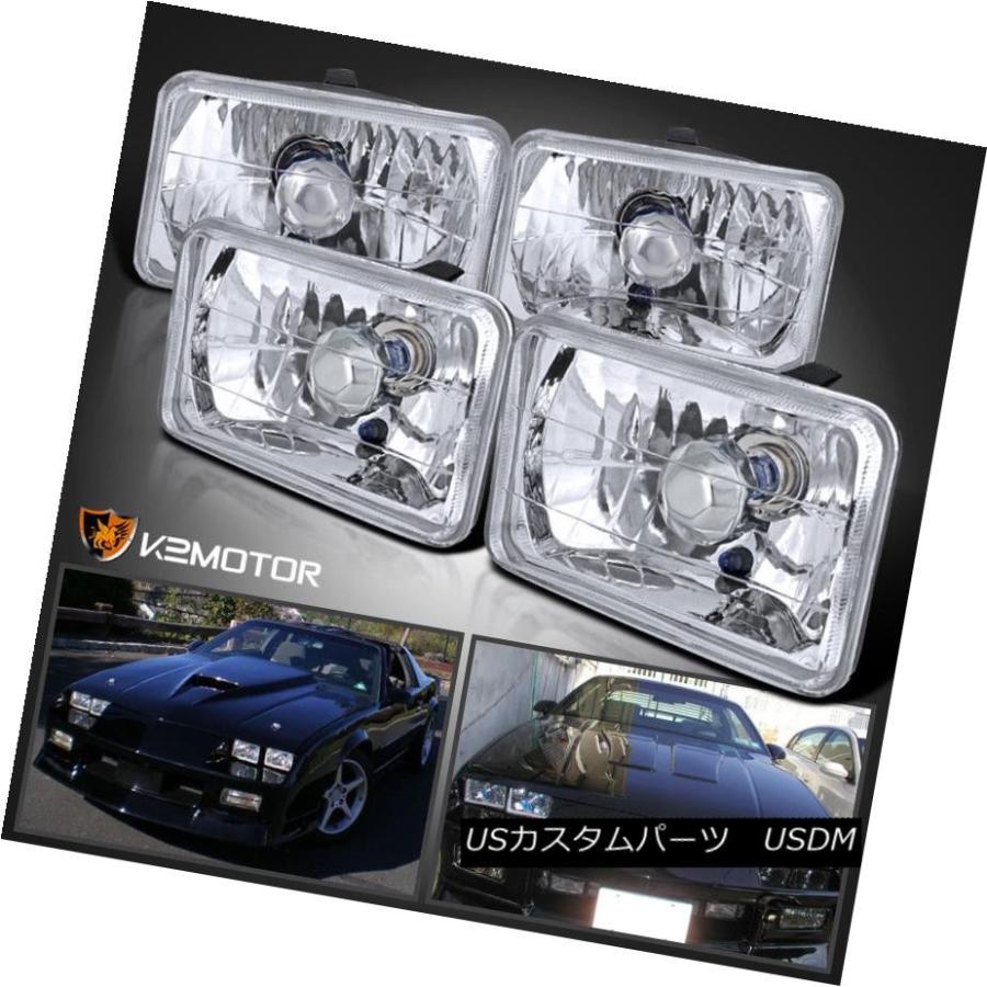 ヘッドライト 4PC 4×6スクエアダイヤモンドカットクリスタルハロゲン