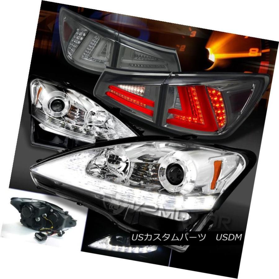 ヘッドライト 06-08 Lexus IS250クリアLED DRL信号プロジェクターヘッドライト+スモーキー  ke LED