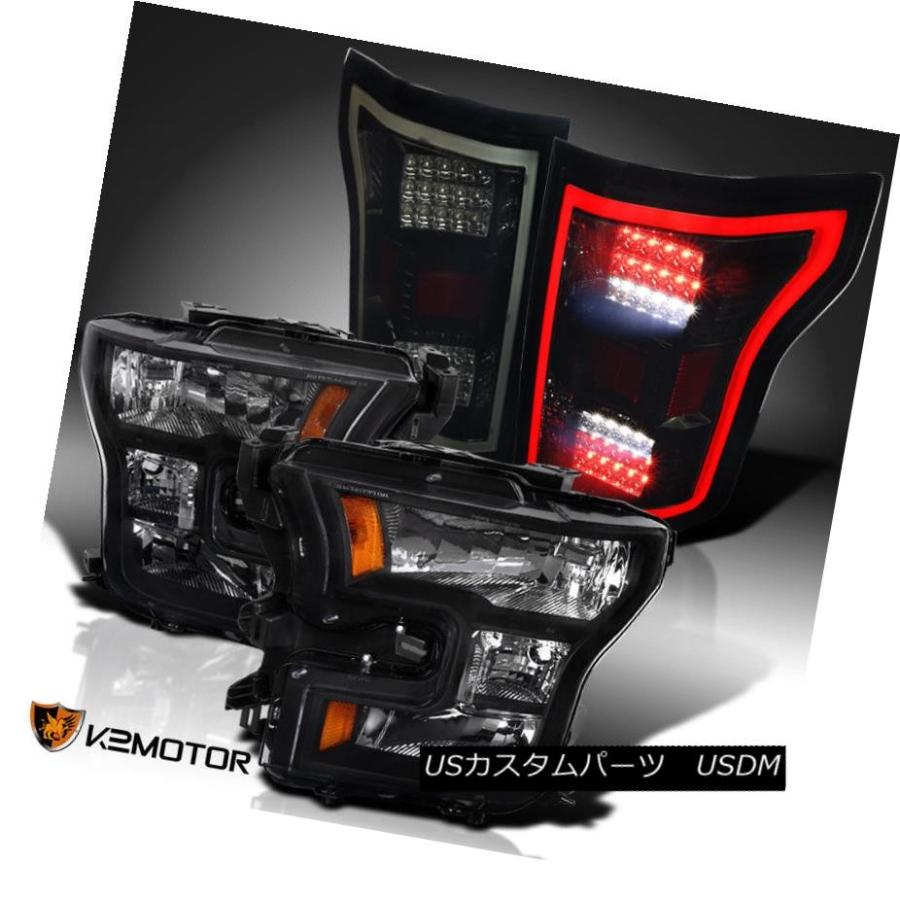 ヘッドライト ブラック2015-2017 F150 F-150交換用ヘッドライト+ Dar kスモークフルLEDテールラン
