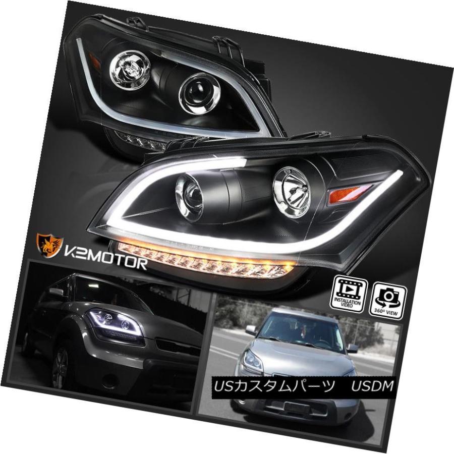 前照灯 2010-2011年Kia Soul LEDライトバープロジェクターヘッドライト[黒]左+右 For 2010-2011 Kia Sou 車、バイク、自転車-自動車-ライト、レンズ