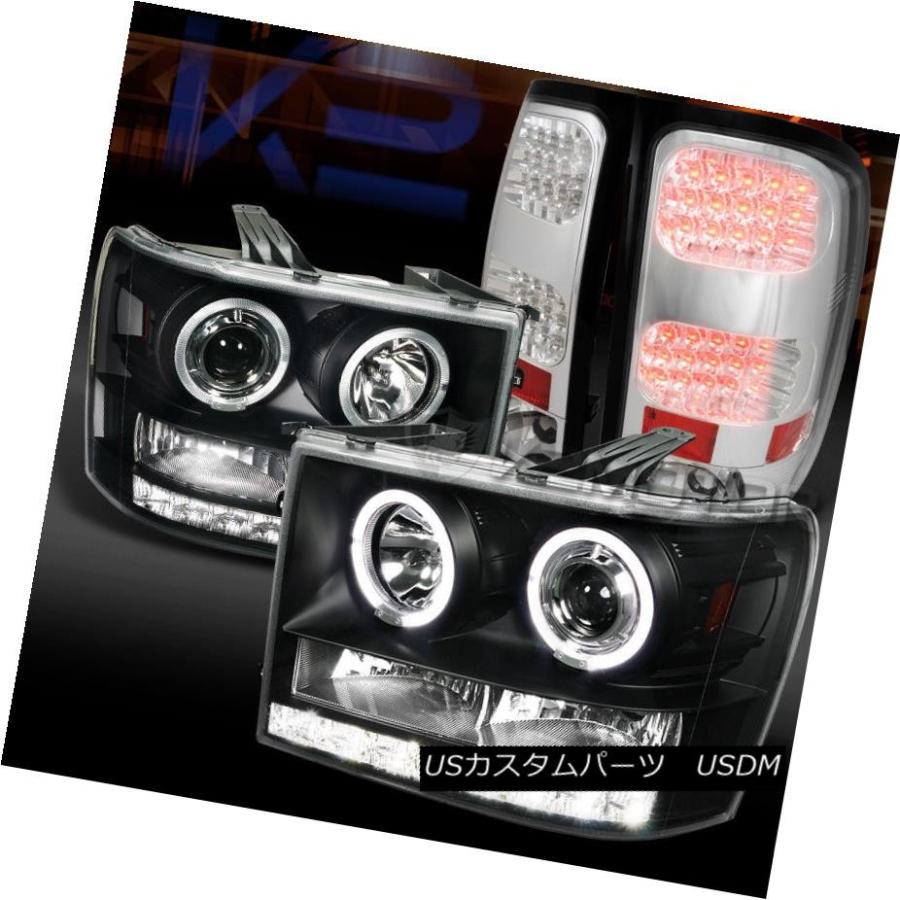 ヘッドライト 07-14 GMC Sierra Blackデュアル・ハロー・プロジェクター・ヘッドライト+ Chr   ome