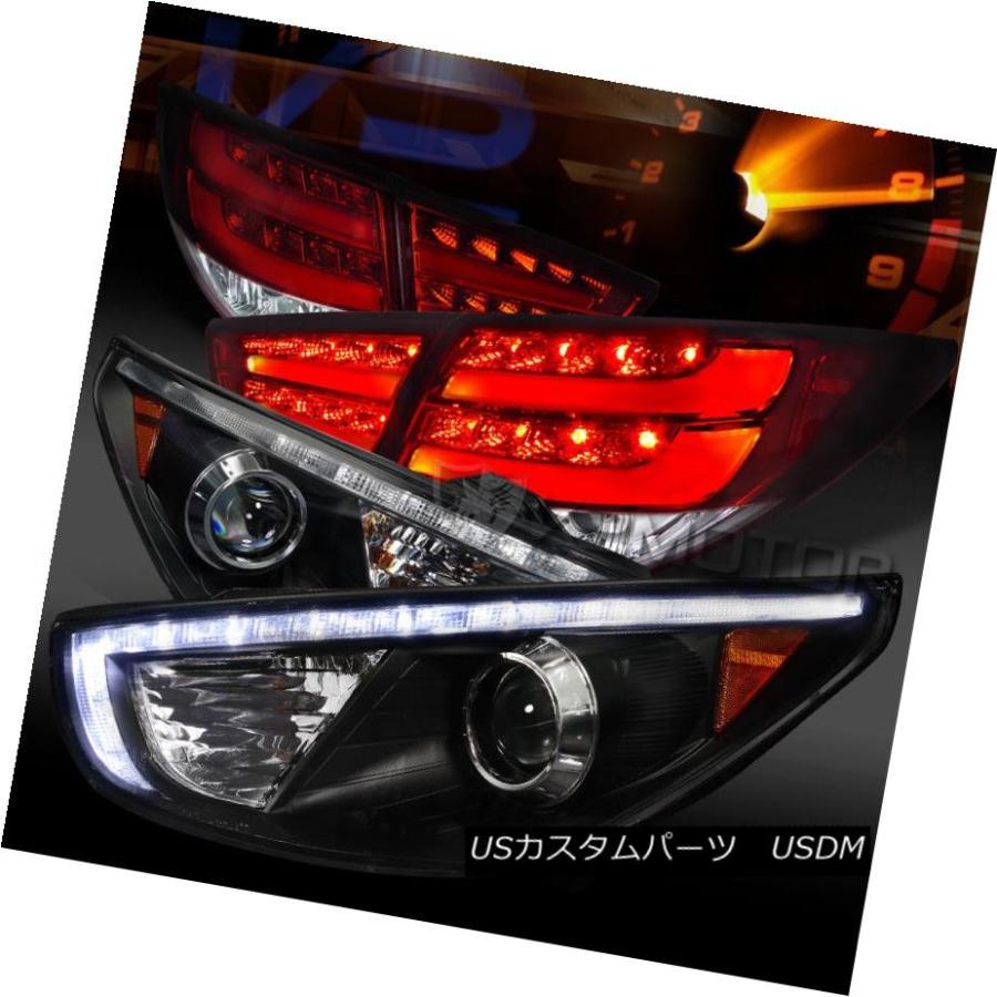 ヘッドライト フィット10-12ツーソンブラックR8 LEDプロジェクターヘッドライト+レッドクリアLEDテールランプ Fit 10-12 Tucso