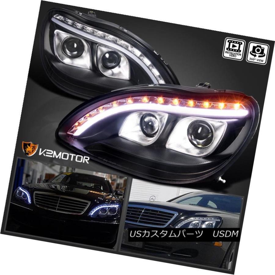 ヘッドライト 98-06ベンツW220 SクラスブラックDRLストリップLEDシグナルプロジェクターヘッドライト 98-06 Benz W220 S-