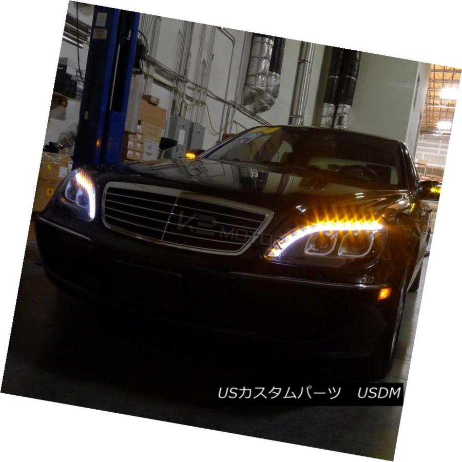 ヘッドライト 98-06ベンツW220 SクラスブラックDRLストリップLEDシグナルプロジェクターヘッドライト 98-06 Benz W220 S-の画像