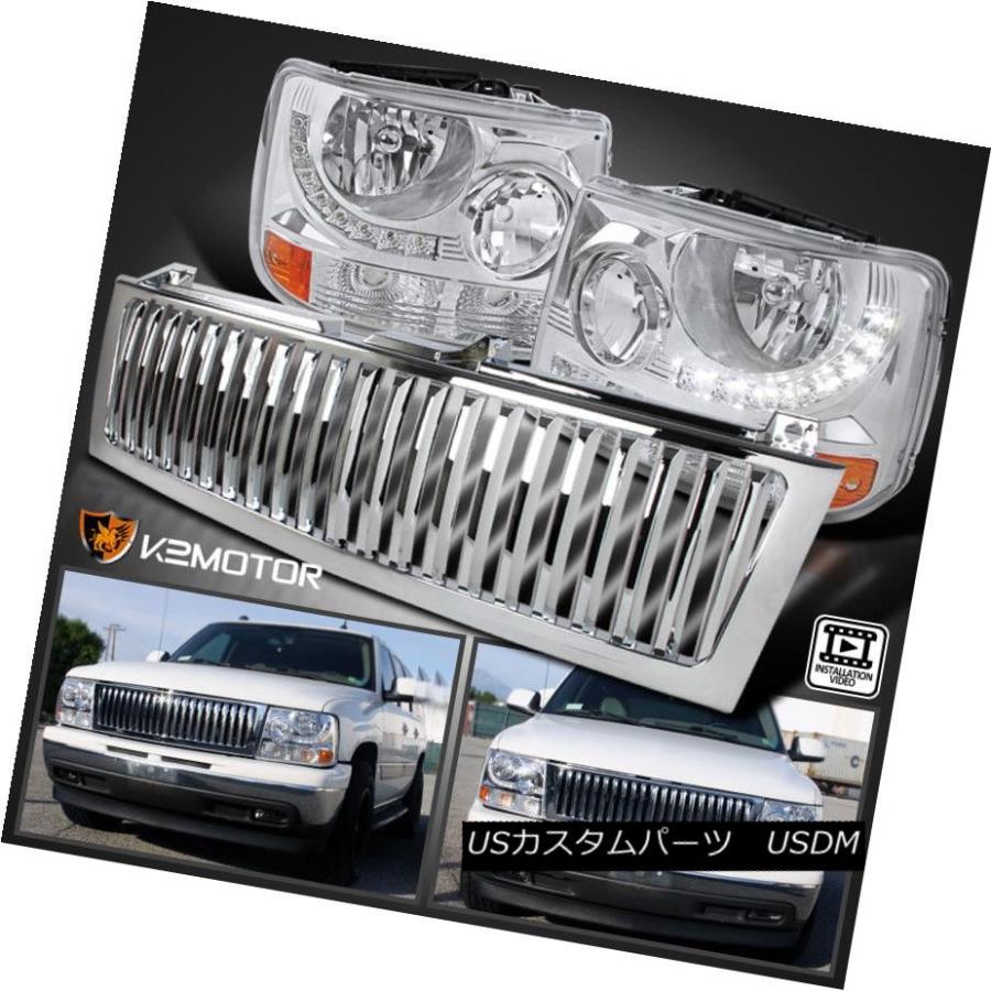前照灯 99-02 Chevy Silverado 1500/2500/3500 LEDクローム前照灯+ブラム 、 車、バイク、自転車-ライト、レンズ