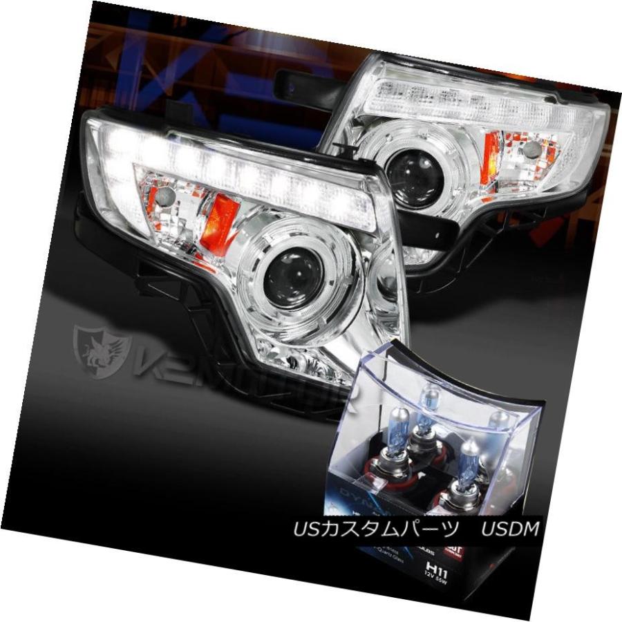 ヘッドライト 07-10フォードエッジクロームハローLED DRLプロジェクターヘッドライト+ H11ハロゲン電球 07-10 Ford Edge C
