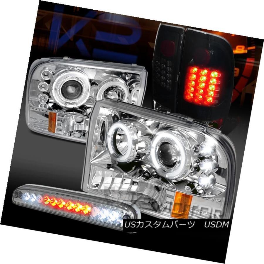 ヘッドライト 99-04 F250クロームハロープロジェクターヘッドライト+グロー  ssyブラックテールランプ+ LED第3