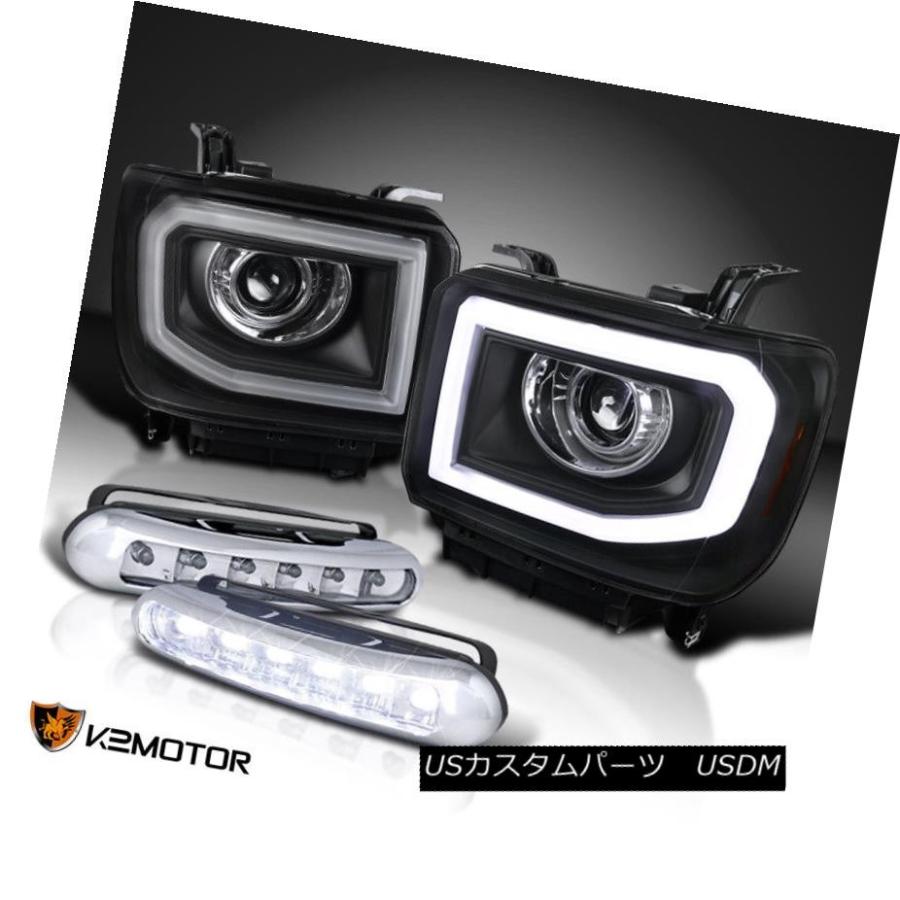 ヘッドライト 14-15 GMC Sierra 15-16 2500 / 3500HD LED DRL黒プロジェクターヘッドライト+ LEDフォグ 1