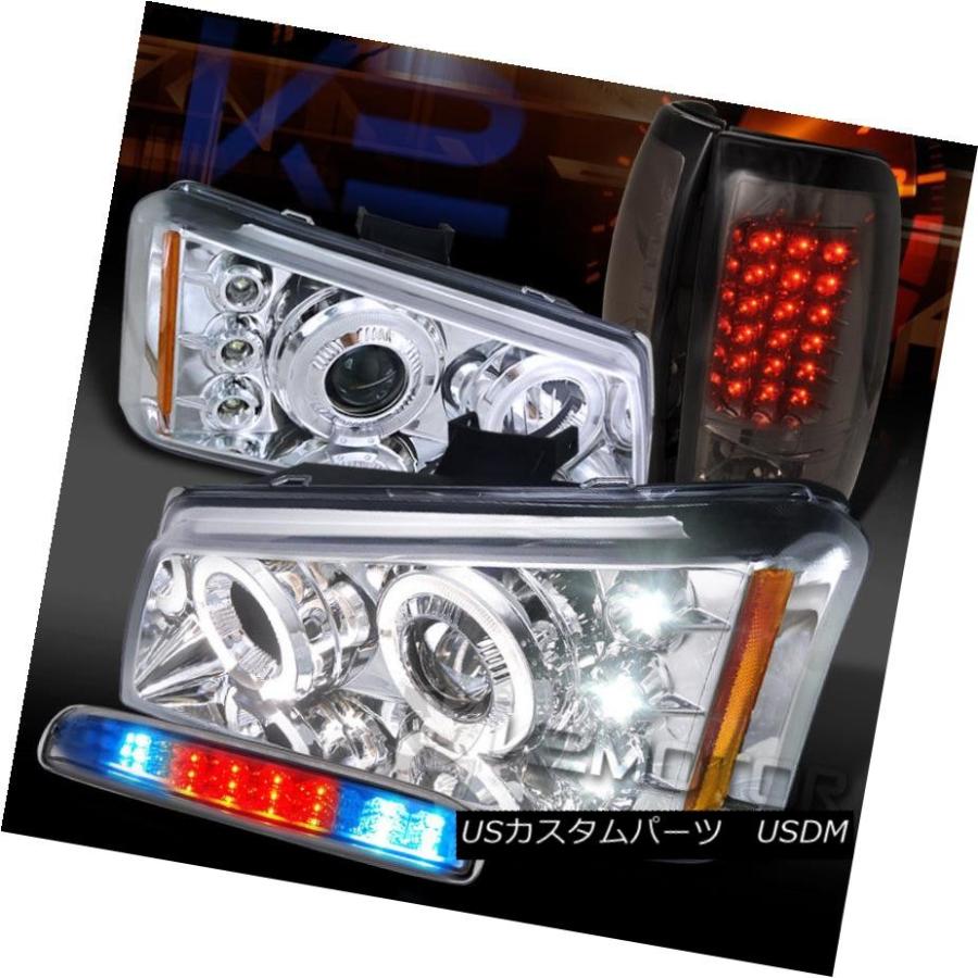ヘッドライト 03-06 Silverado Chrome Haloプロジェクターヘッドライト+ 3番ブレーキ+スモークLEDテールランプ 03-06
