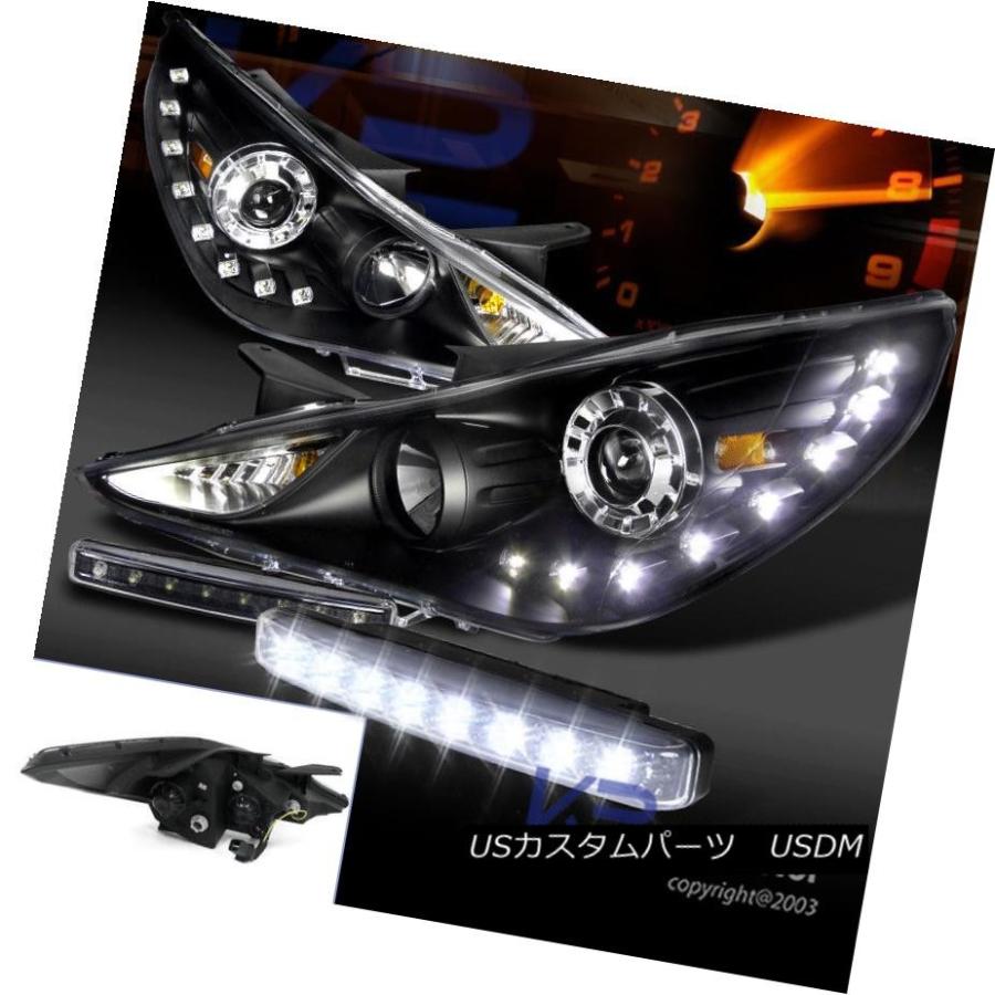 ヘッドライト 11-14ソナタブラックSMD LED DRLプロジェクターヘッドライト+ 8-L   EDバンパーDRL用 F
