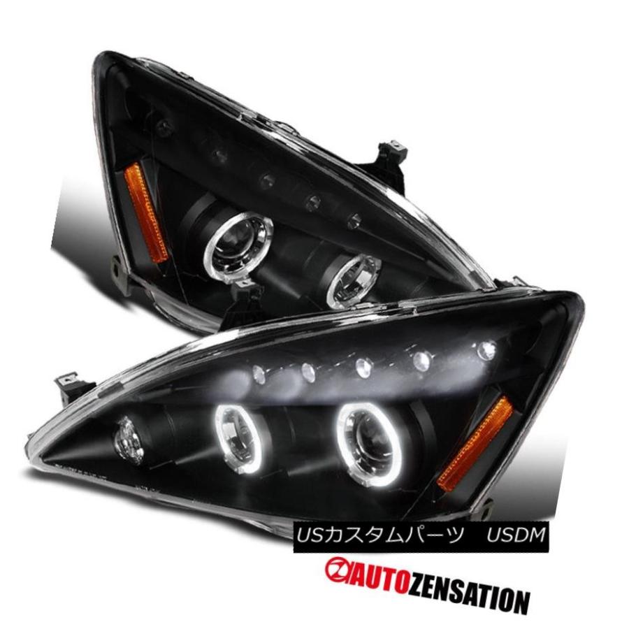 ヘッドライト 2003-2007 Honda Accord 2Dr / 4Dr JDMブラックLEDハロープロジェクターヘッドライトペアー Fits