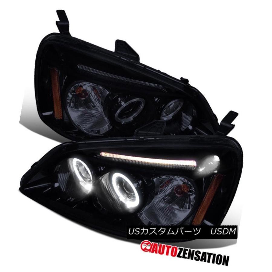 ヘッドライト フィット01-03ホンダシビック2Dr 4Dr [光沢ブラック] LEDハロープロジェクターヘッドライト Fit 01-03 Honda