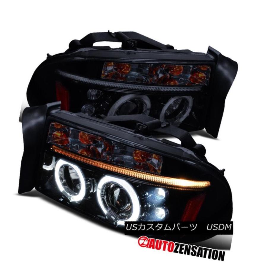 ヘッドライト 97-01 Dakota / 98-03 Durango [光沢のある黒] LED DRLハロープロジェクターヘッドライト 97-01