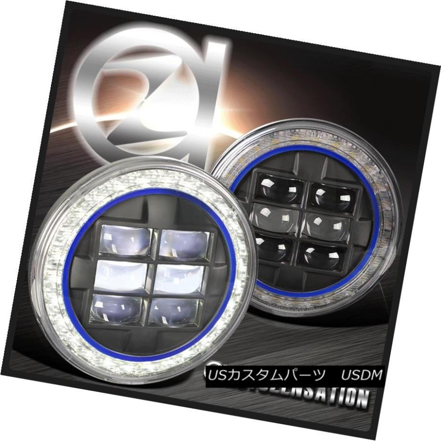 ヘッドライト 2xラウンドクリーハローLEDブラックプロジェクターヘッドライトブルーリムストリップジープラングラー 2x Round Cree Hal
