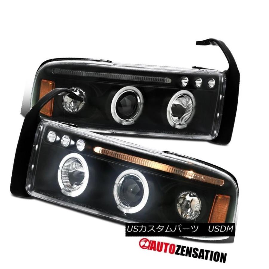 ヘッドライト 1994-2001 Dodge RamトラックピックアップブラックLED DRL Haloプロジェクターヘッドライトペア 1994-20