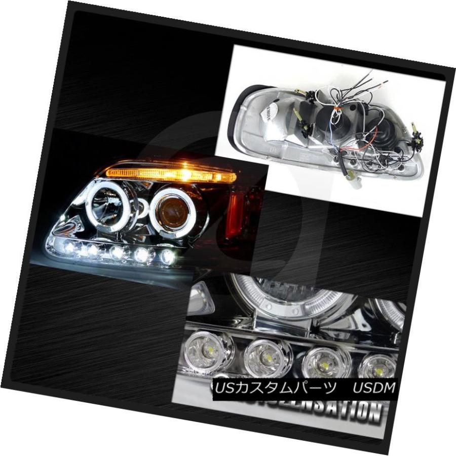 ヘッドライト 97-02 F150 LEDストリップハロープロジェクターヘッドライトクロームペア+ 6 LEDバンパーDRL 97-02 F150 Lの画像
