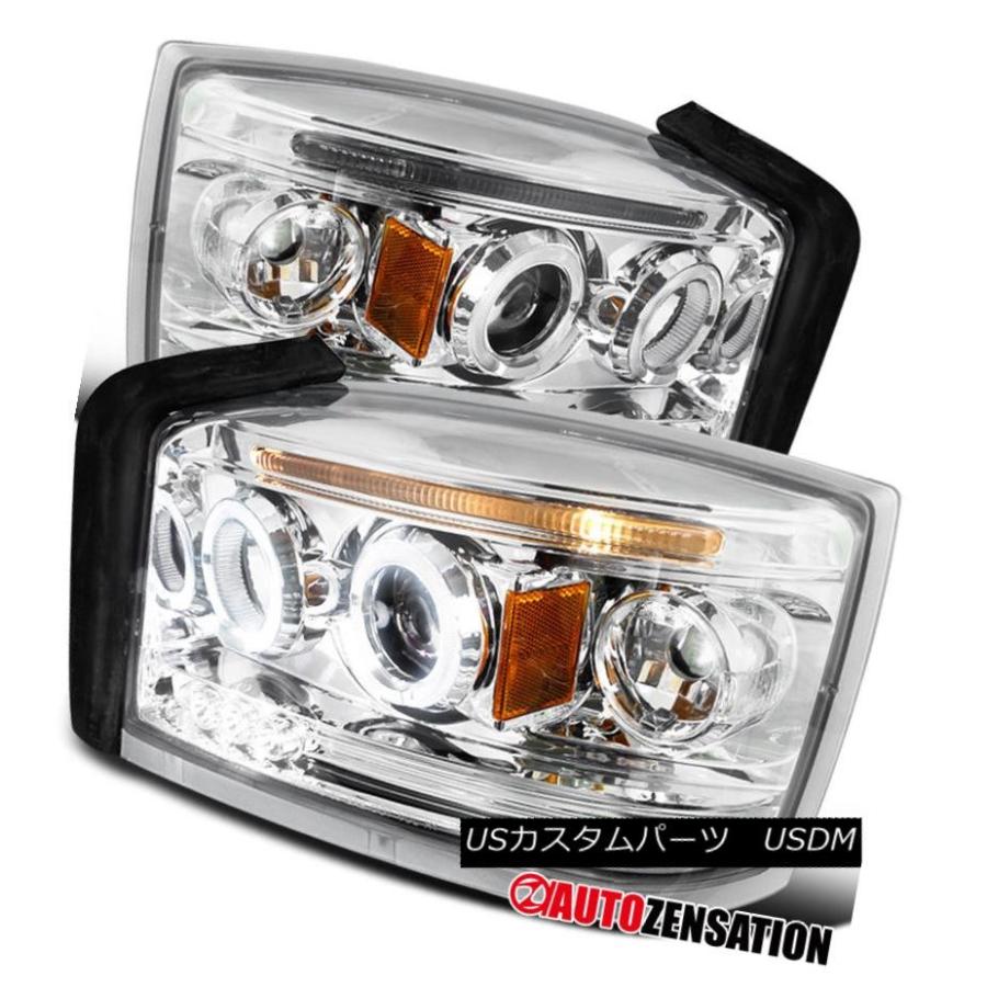 ヘッドライト 05-07ダッジダコタクロームクリアハローLED DRLプロジェクターヘッドライト 05-07 Dodge Dakota Chrome