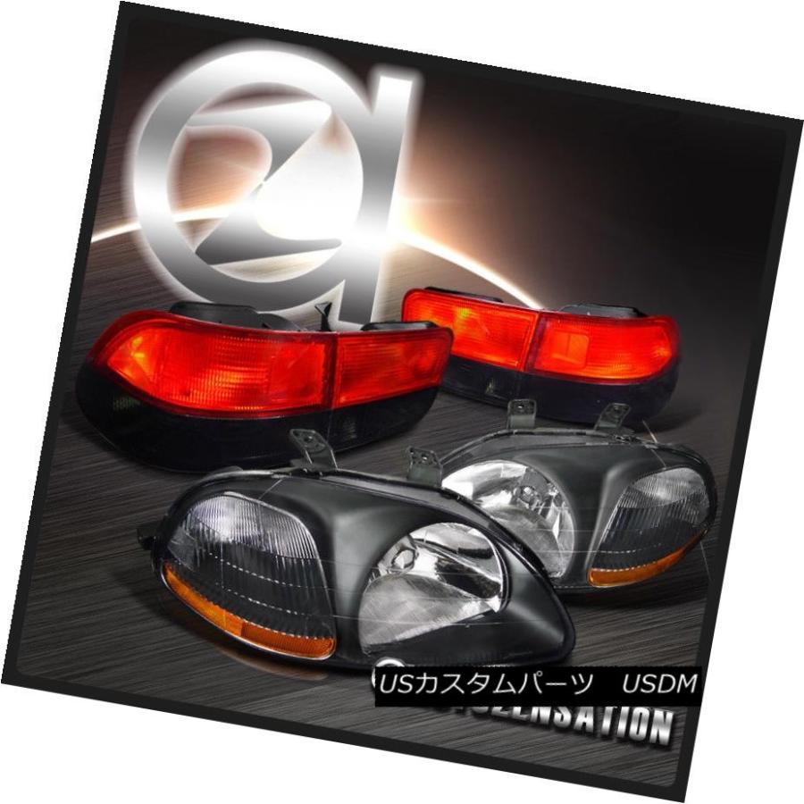 ヘッドライト ホンダ96-98シビック2dr JDMクリスタルブラックヘッドライト+レッド煙テールランプ用 For Honda 96-98 Civic