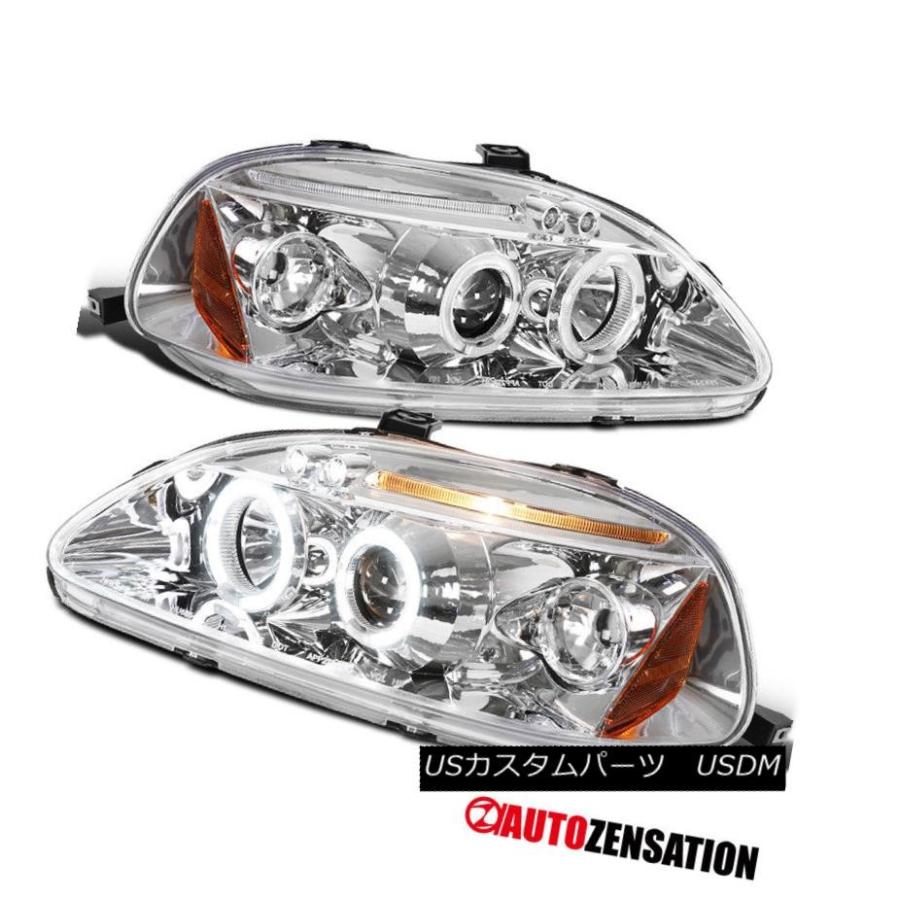 ヘッドライト フィット96-98ホンダシビッククロームLED DRLハロープロジェクターヘッドライト Fit 96-98 Honda Civic Ch