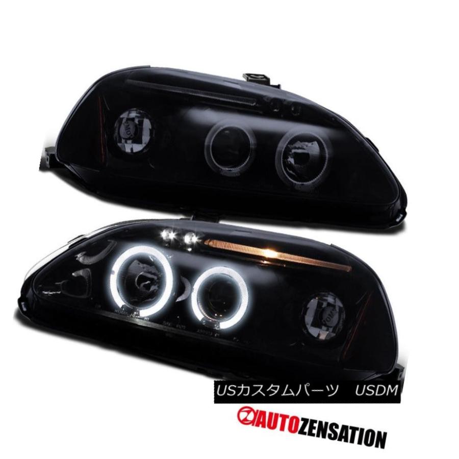 前照灯 相応う96-98ホンダシビック光輝黒いことLEDハロープロジェクターヘッドランプ駆動動力照明ランプ Fits 96-98 Honda Civi 自動車-車、バイク、自転車