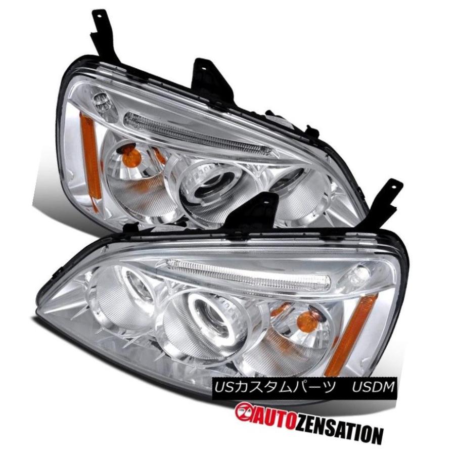 ヘッドライト 01-03ホンダシビック2Dr 4DrクロームLED DRLハロープロジェクターヘッドライト用 For 01-03 Honda Civi