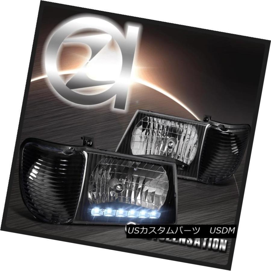 ヘッドライト 92-06 Ford E350 E450 EconolineブラックLEDヘッドライト＆amp; コーナーターンシグナルライト 92-0