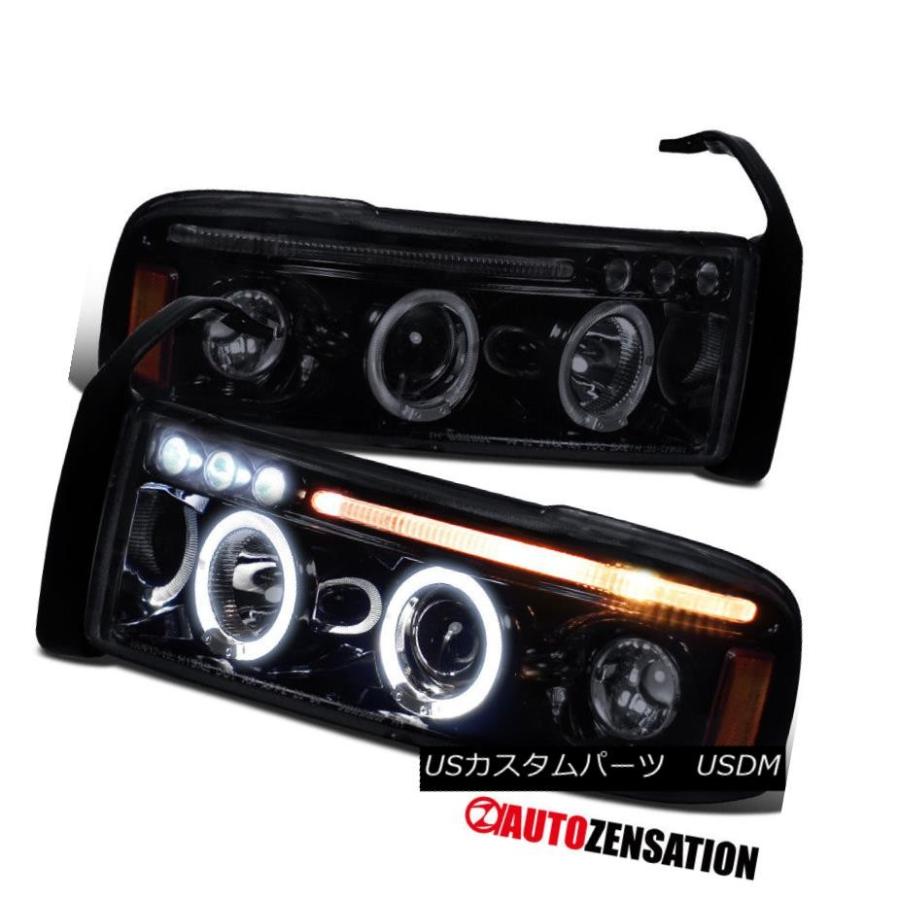 ヘッドライト 1994-2001 Dodge Ram Glossy黒色LED DRLハロープロジェクターヘッドライトドライビングランプ 1994-20