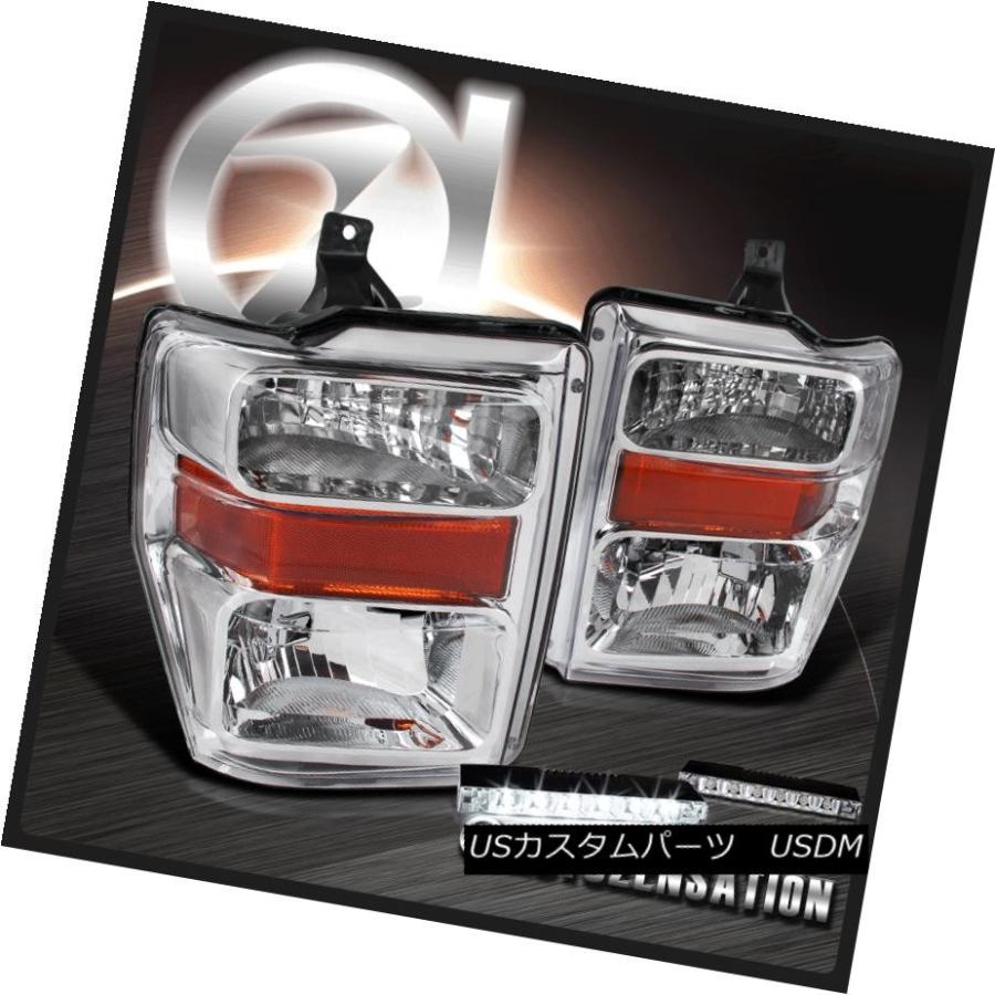 ヘッドライト 2008-2010スーパーデューティF250 F350 F450クロームヘッドライト+ 6 LEDバンパーフォグDRL 2008-201