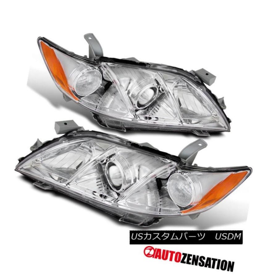 ヘッドライト トヨタ07-09カムリクロームクリアJDMクリスタルアンバープロジェクターヘッドライトペア For Toyota 07-09 Camry