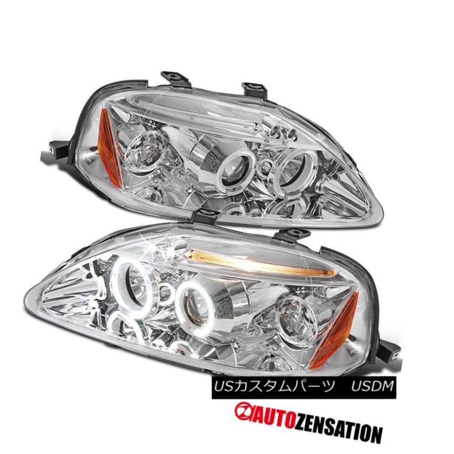 ヘッドライト フィット99-00ホンダシビッククロームLED DRLハロープロジェクターヘッドライト Fit 99-00 Honda Civic Ch