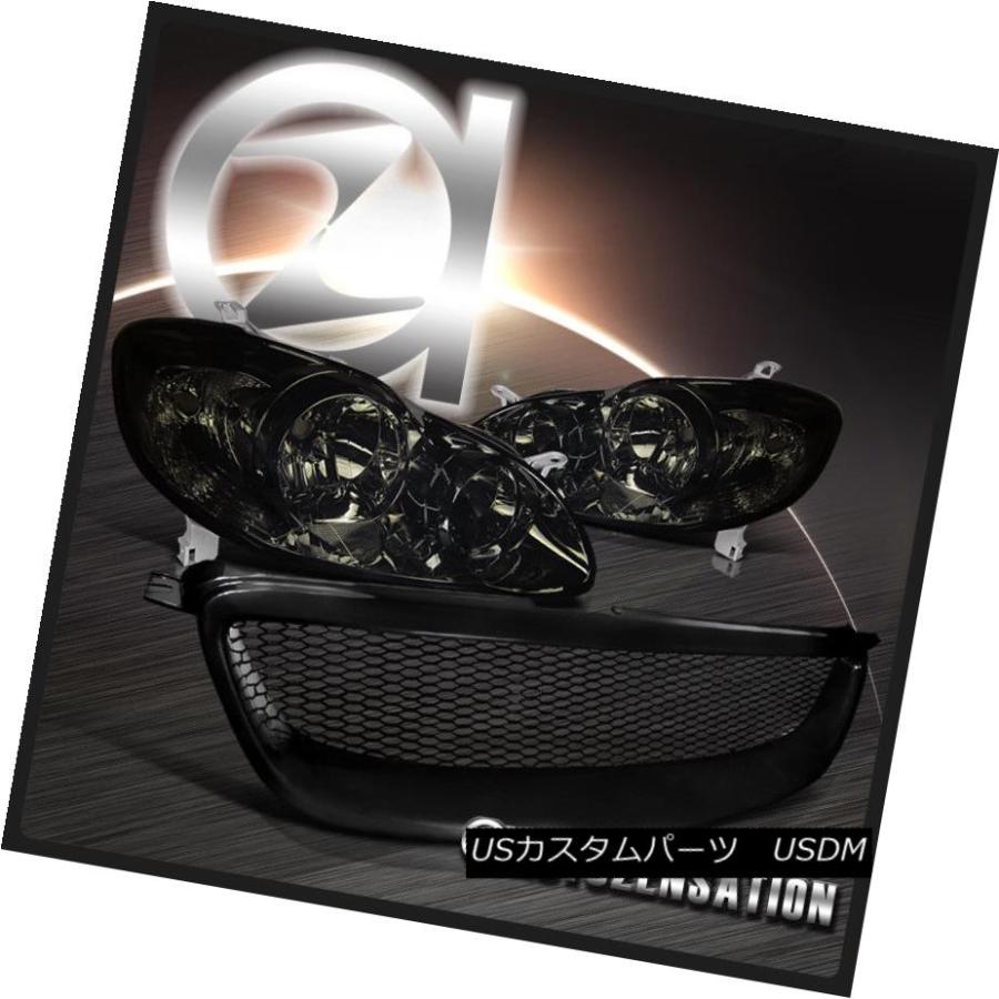 前照灯 03-08トヨタカローラスモーククリスタルヘッドライト+ T-Rスタイルブラックメタルグリル For 03-08 Toyota Coro