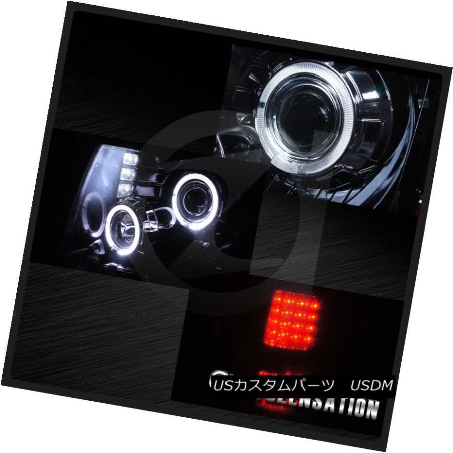 ヘッドライト 09-14フォードF150光沢ブラックデュアルハロープロジェクターヘッドライト+スモーク  e LEDテールライの画像