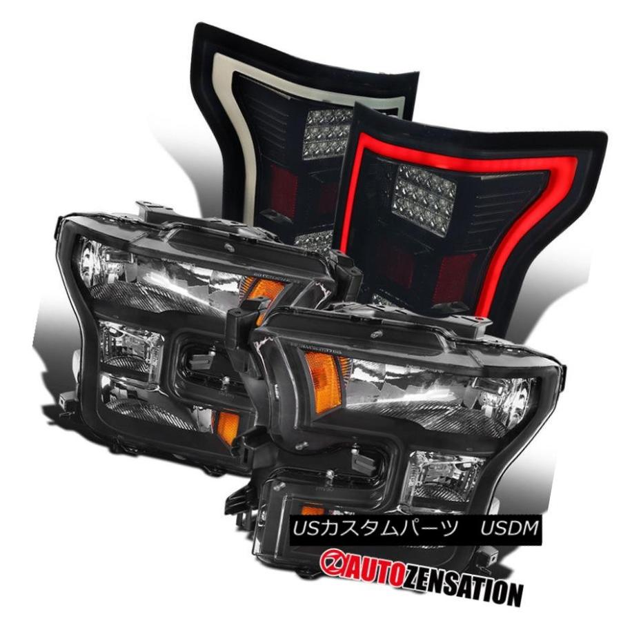 ヘッドライト フォード15-17 F150トラックブラックヘッドライト+ LED光沢のあるブラックテールランプの交換 Ford 15-17 F150