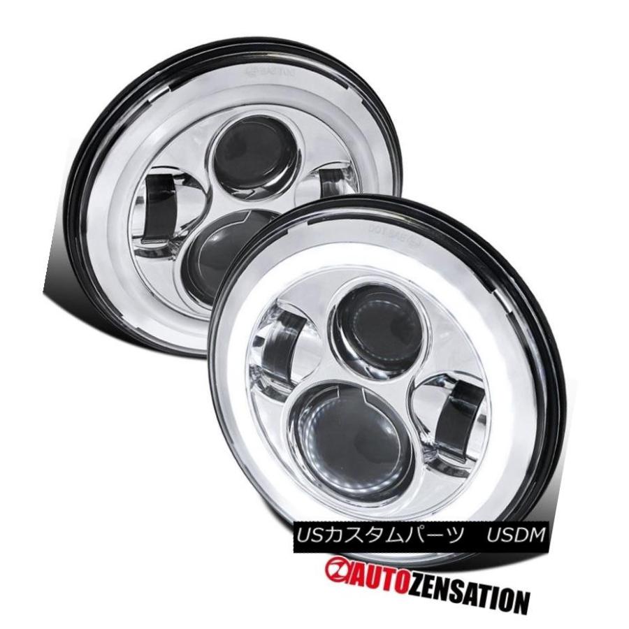 ヘッドライト 7インチ丸型6500K CREE LED Halo Rimクロームプロジェクターヘッドライト（ジープラングラー用） 7\" Round 6"