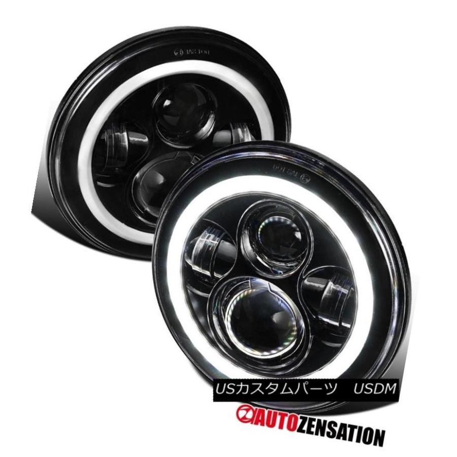 ヘッドライト ジープラングラー7インチラウンドプロジェクター6500 LEDハローアンバーシグナルヘッドライトブラック Jeep Wrangler 7