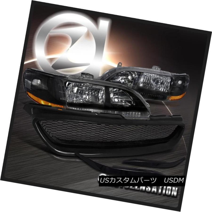 ヘッドライト フィット98-02ホンダアコード2DRクーペブラックヘッドライト+ ABSアイライド+メッシュフードグリル Fit 98-02 Hond