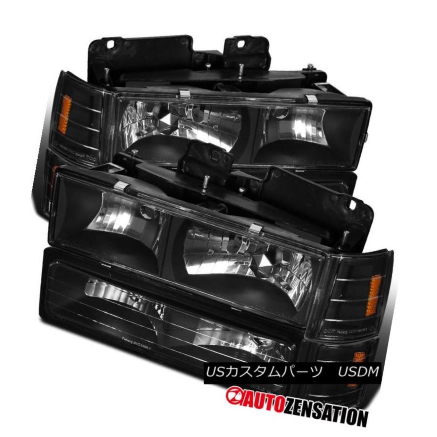 前照灯 94-98 GMC C10 Sierra Yukon黒いこと前照灯+オレンジバンパーランプ+アンバーリフレクター 94-98 GM 自動車-ライト、レンズ-その他ライト