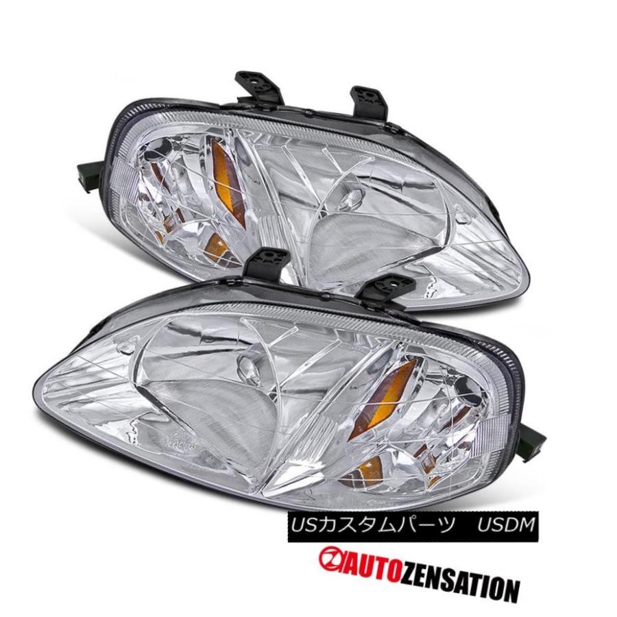 ヘッドライト 99-00ホンダシビック2/3 / 4Doorクリスタルクロームクリアヘッドライトペア For 99-00 Honda Civic 2/