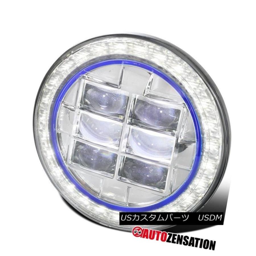 ヘッドライト 1PC 7 \"ラウンドクロームクリーLED Haloプロジェクターヘッドライト+ブルーリムジープラングラー 1PC 7\" Round C