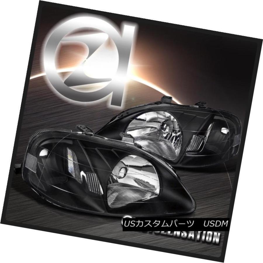 前照灯 99-00ホンダシビック2/3 / 4DRブラックダイヤモンドヘッドライト右+左 For 99-00 Honda Civic 2/3/4 ライト、レンズ-その他ライト