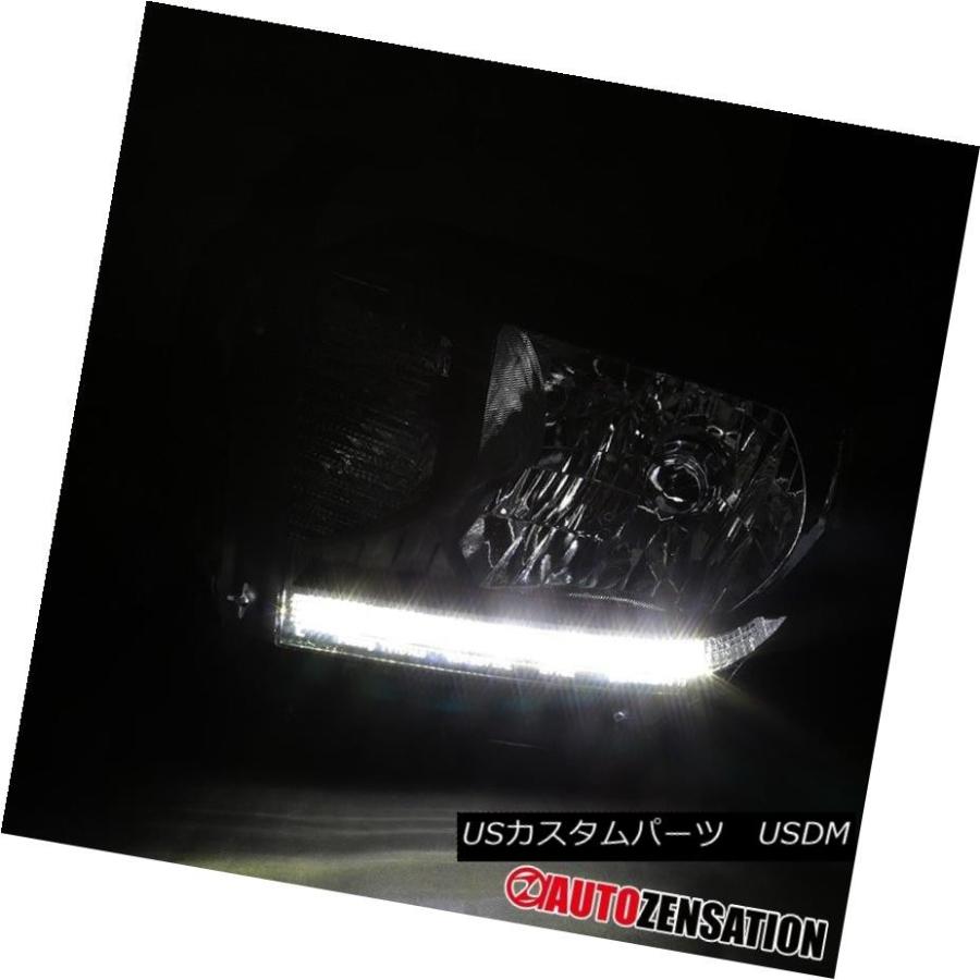 ヘッドライト 14-17トヨタのトンドラトラック用ブラックLEDストリップヘッドライトフロントシグナルランプペア For 14-17 Toyota Tの画像
