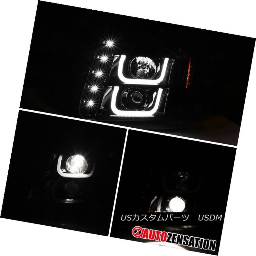 ヘッドライト 07-14ユーコンXLデナリ1500 2500スリックブラックLEDハローDRLプロジェクターヘッドライト 07-14 Yukon XLの画像