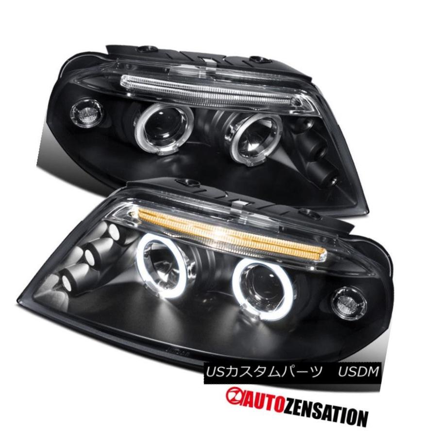 前照灯 01-05 VW PassatユーロブラックデュアルハローLED DRL映写機前照灯用 For 01-05 VW Pass その他ライト-自動車
