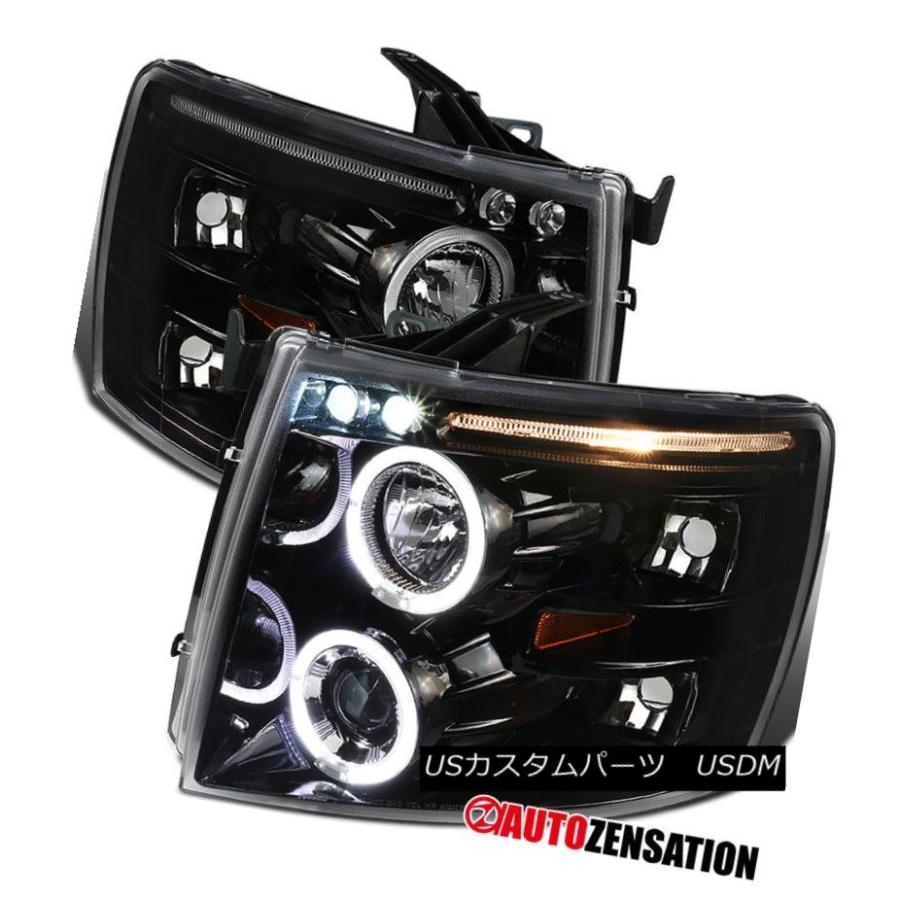 前照灯 07-14シボレーシルバラードスリックブラックLED DRLハロープロジェクターヘッドライトランプペア 07-14 Chevy Silv