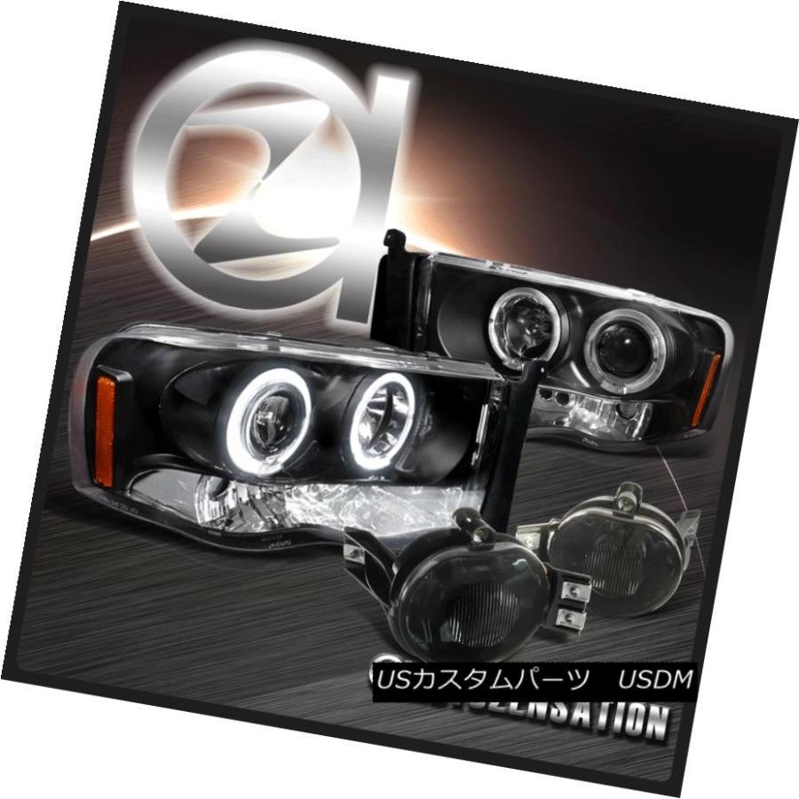 ヘッドライト 03-05 Dodge Ram 2500 3500 LEDハローブラックプロジェクターヘッドライト+スモーキー